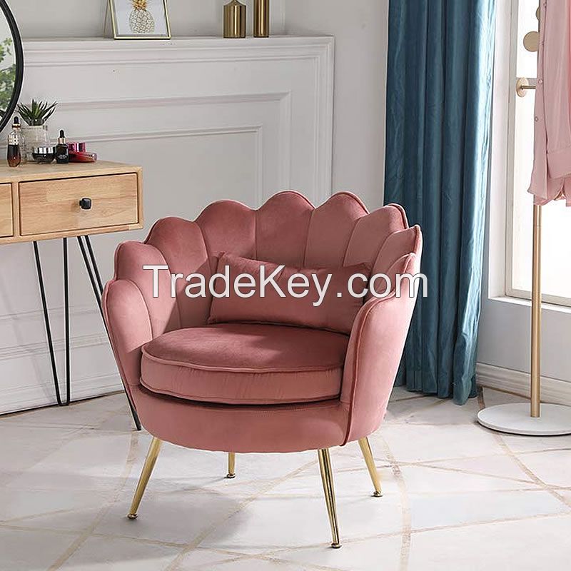 High Quality Luxury Solid Wood Velvet Fabric Metal Leg Design Cushion Seat Hotel Coffee Leisure Chair for Living Room Furniture