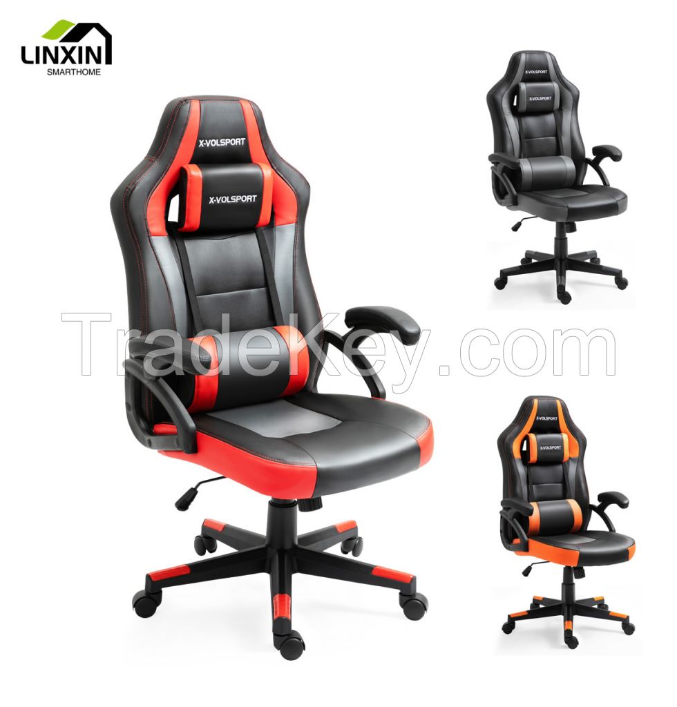 Factory Direct Sale Comfortable Big Size Wide Seat Height Adjustable Swivel Black Orange Leather Office Chair Gaming Chair