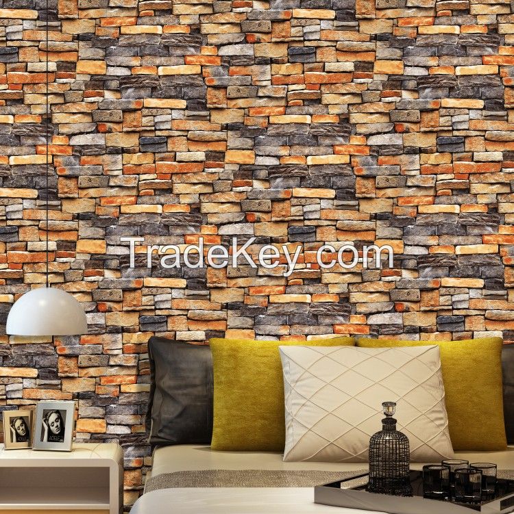 Brick designs wallpaper Popular in African market, 3d wall paper pvc decorative roll wall paper stone