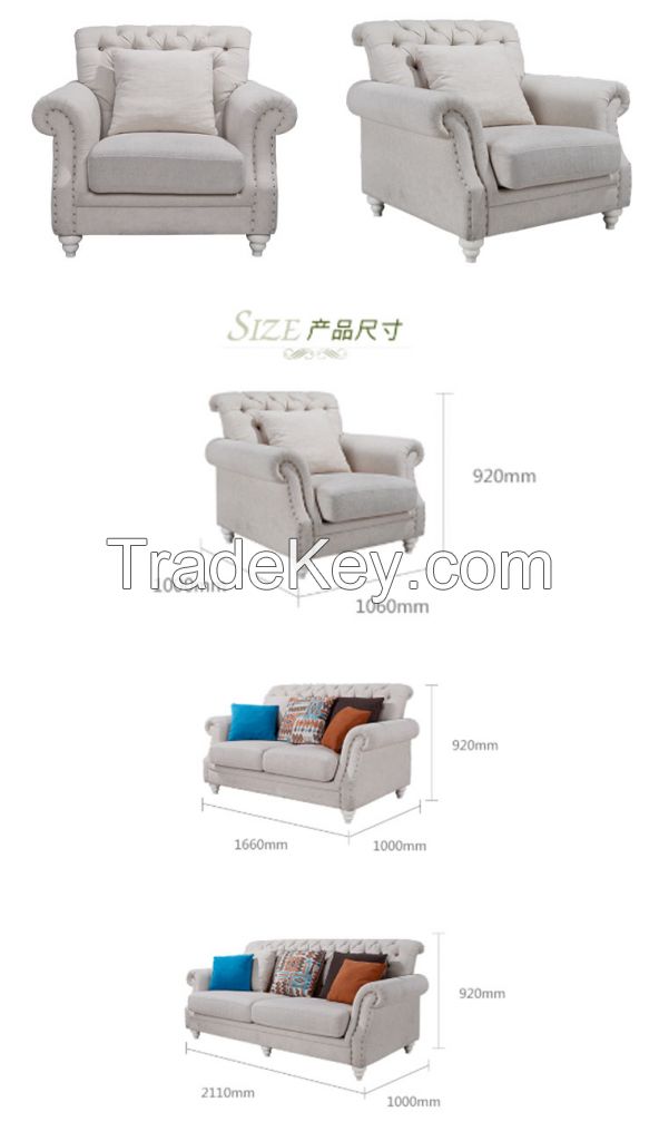 Quanu 61617 Royal luxury american chesterfield fabric living room 3 2 1 grey sofa set