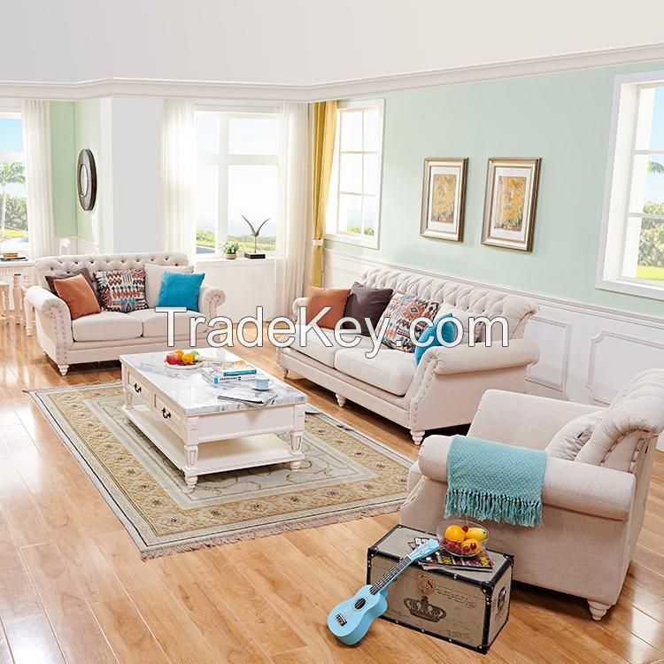 Quanu 61617 Royal luxury american chesterfield fabric living room 3 2 1 grey sofa set