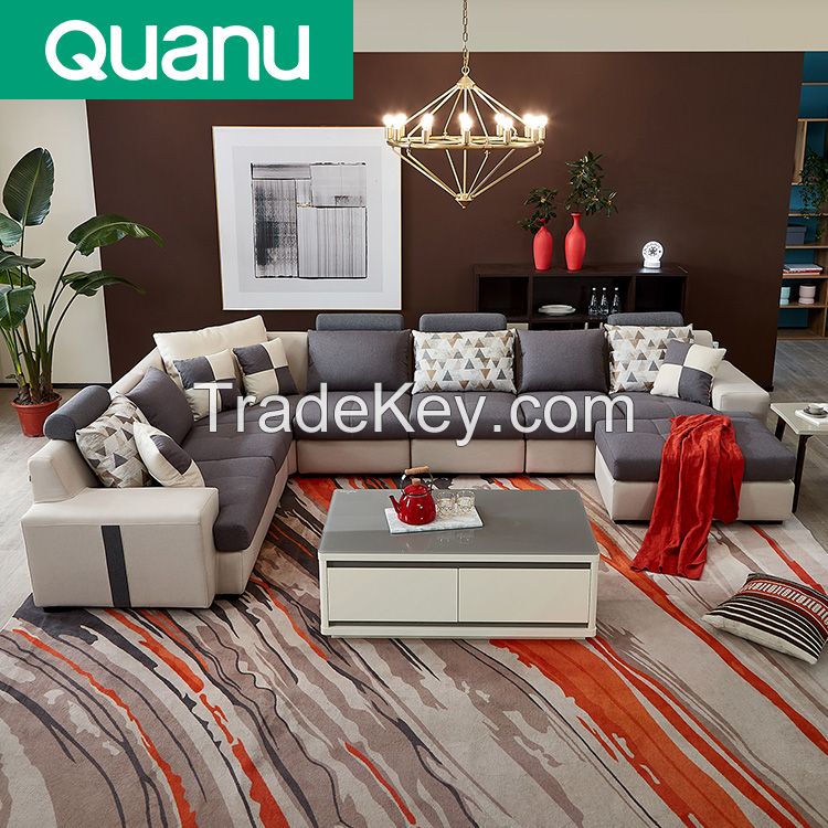 Quanu 102117 Modern fabric u shape couch living room sofa set furniture designs