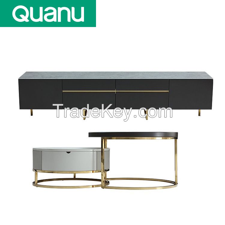 Quanu 670106 Luxury living room furniture round tea table tv stand coffee table set