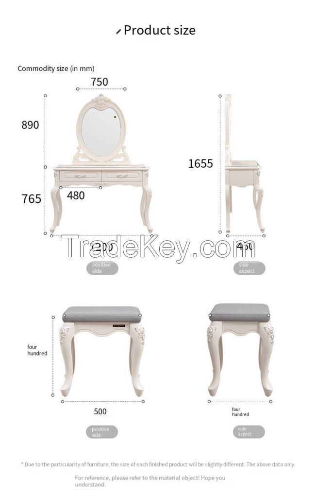 Quanu 121507 European vanity luxury makeup table bedroom dressers table set with mirror and stool