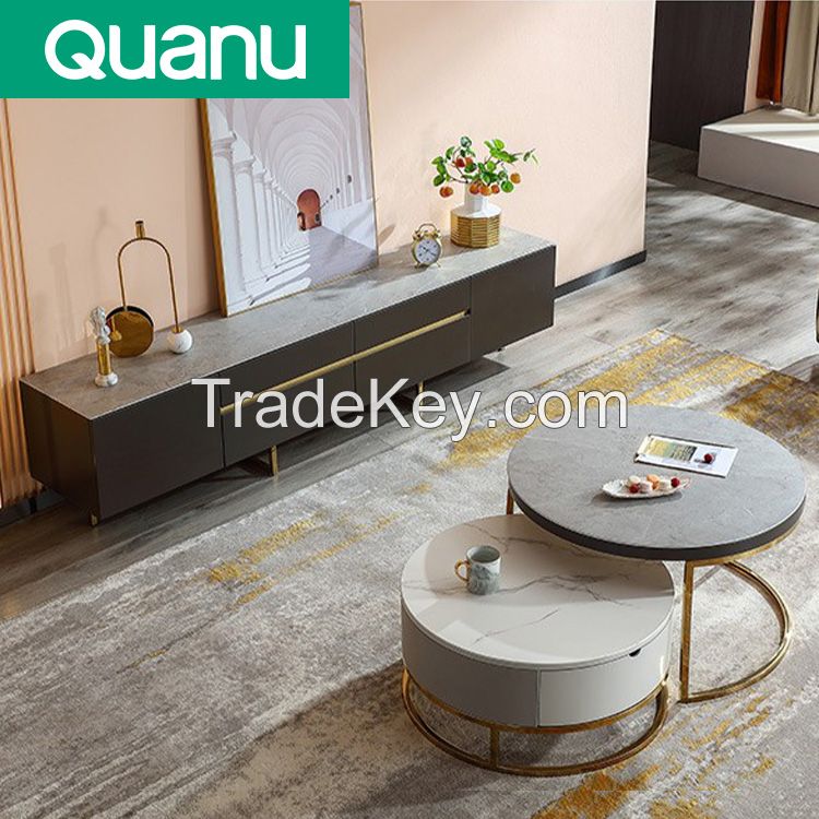 Quanu 670106 Luxury living room furniture round tea table tv stand coffee table set