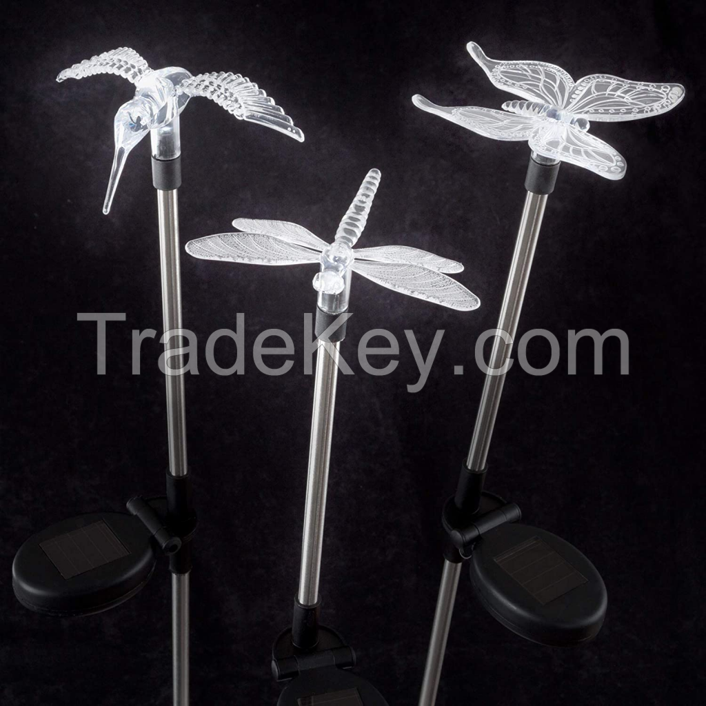 Solar Clear Butterfly Dragonfly Hummingbird Stakes Set