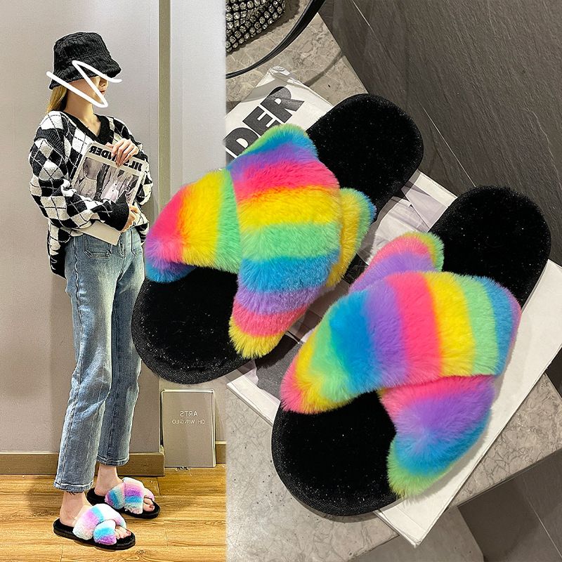 Faux Fur Winter Indoor Ladies House Fluffy Fur Slippers