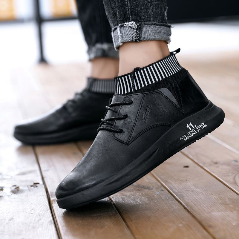 Men Pu Leather Upper Sock Shoes