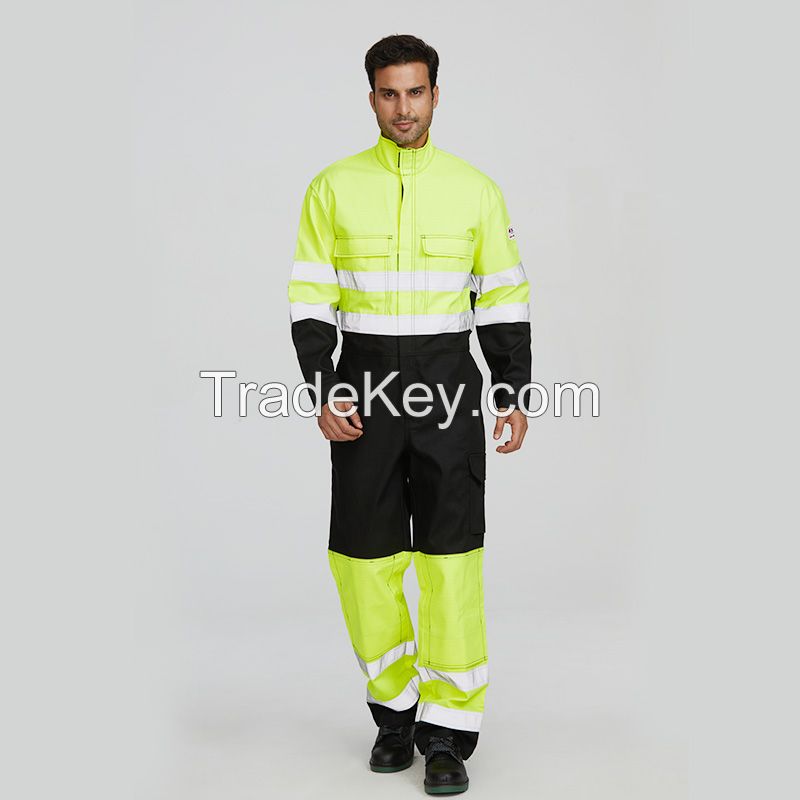 Wholesale mens hi vis workwear flame retardant reflective industrial mining fireproof working coverall