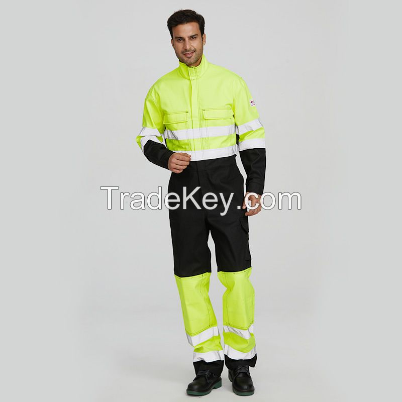 Wholesale mens hi vis workwear flame retardant reflective industrial mining fireproof working coverall