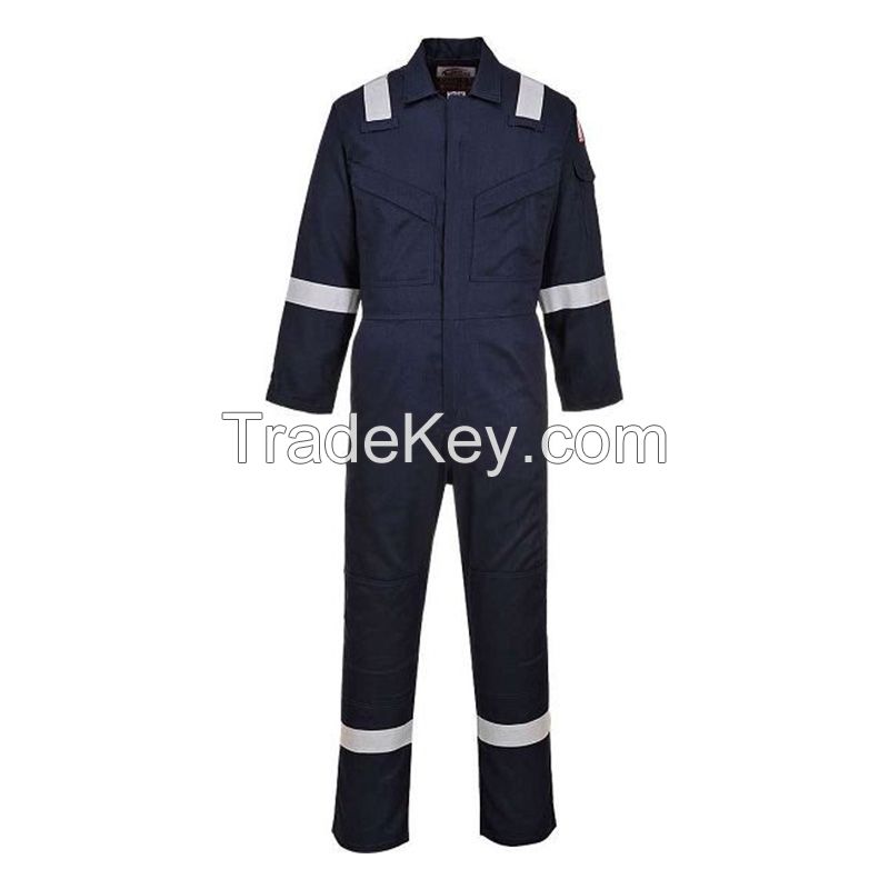 mens navy workwear 2 chest pocket fire retardent mechanics material frc oil field coverall with reflective
