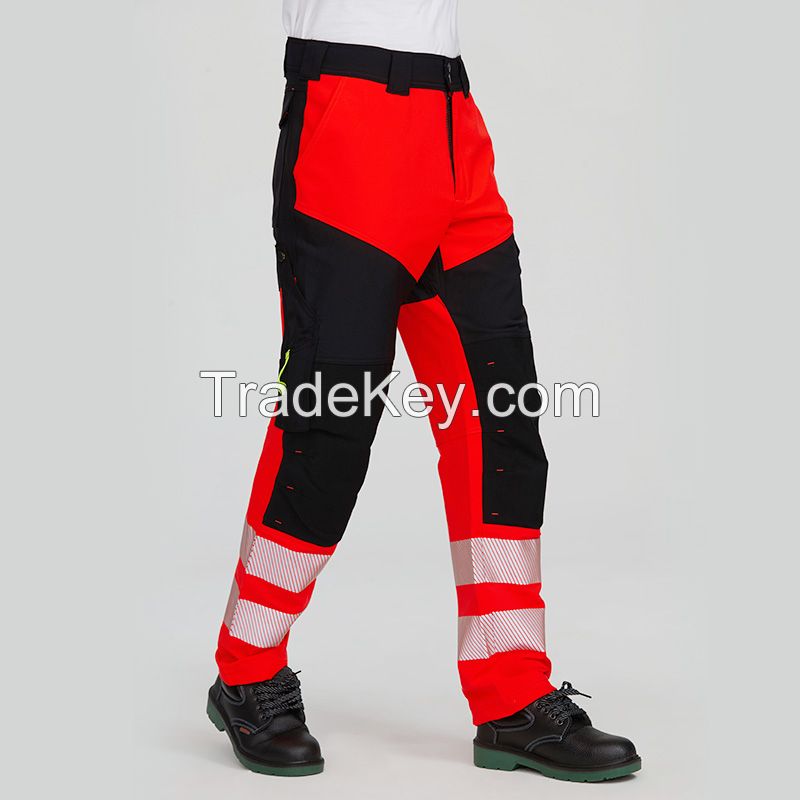 wholesales mens reflective tape workwear multi pocket safety construction stretch work security pants