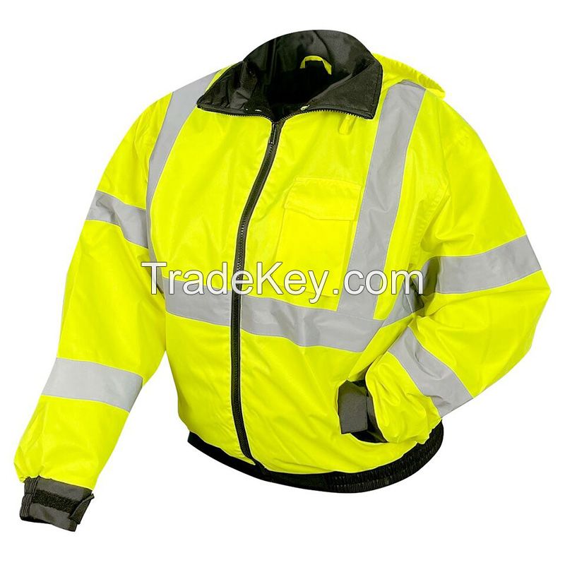 Custom OEM Mens high visibility Safety Mining Industrial Long Work Wear Jacket With reflective tape