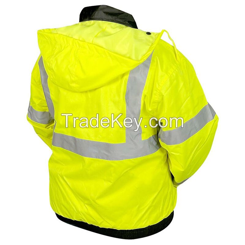 Custom OEM Mens high visibility Safety Mining Industrial Long Work Wear Jacket With reflective tape