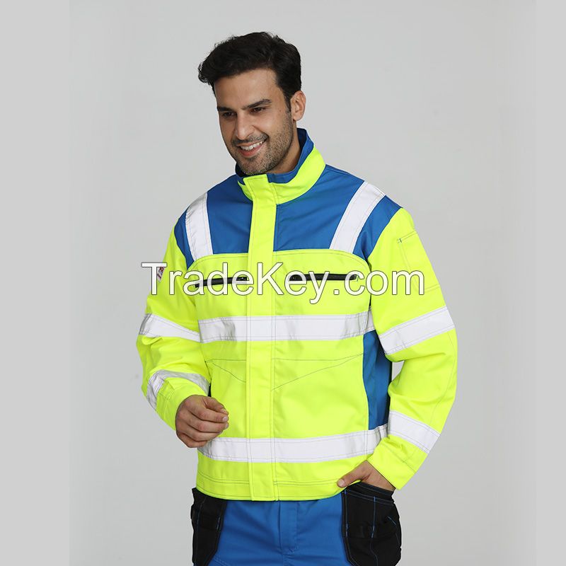 Reflective Safety Blue Construction Jacket With Zipper