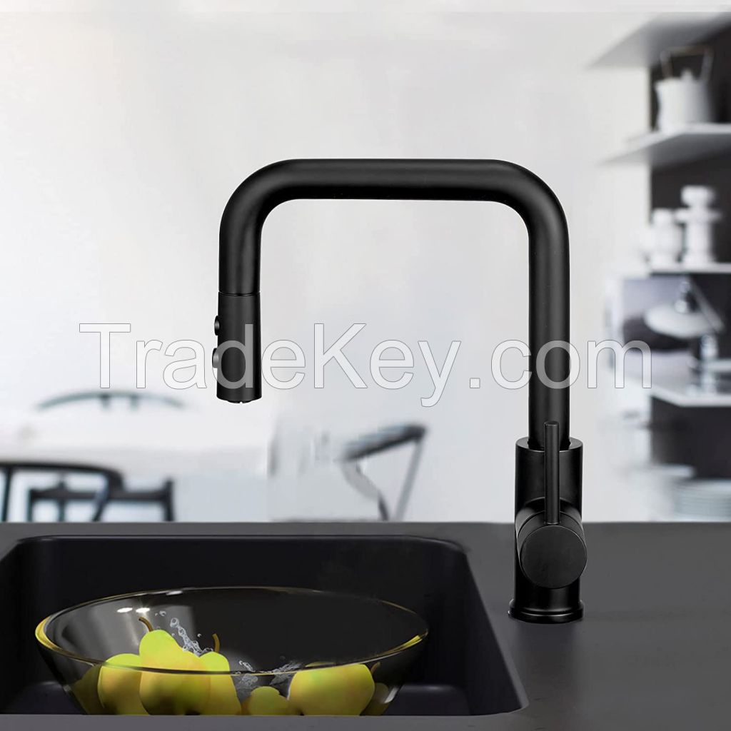 Kinglions Kitchen Taps with Pull Out Spray Matte Black Kitchen Mixer Tap with Pull Down 360 Swivel Spray Stream Kitchen Faucet