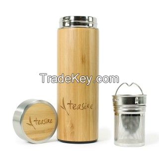 Bamboo Flask Double Wall Insulated Stainless Steel Flask Thermos 400ml 532ml 450ml Vacuum Cup