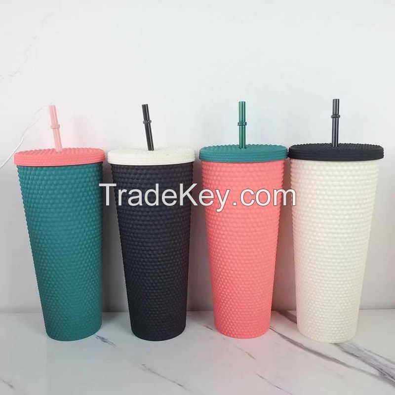 Plastic Cold Cup Starbu cks Double wall Studded Tumbler In Stock 710ml 24oz with lid and straw