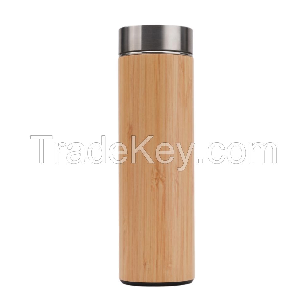 Bamboo Flask Double Wall Insulated Stainless Steel Flask Thermos 400ml 532ml 450ml Vacuum Cup