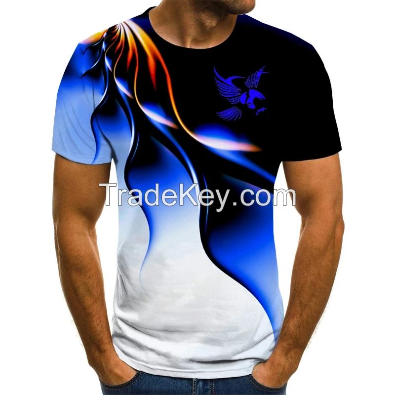 Fashion summer t-shirt men's 2021 3D Eagle print men's T-shirt breathable coolpass print 