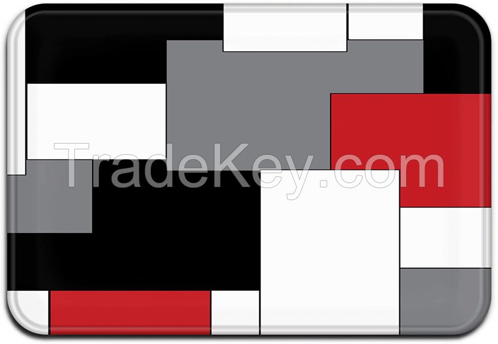 White,Grey,Black and Red Irregular Geometric Splicing Print Door Mat Entrance Mat Floor Mat Rug Indoor//Bathroom/Kitchen Mats Rubber Super Absorbent Non Slip (23.6"x15.7" 60cmx40cm)