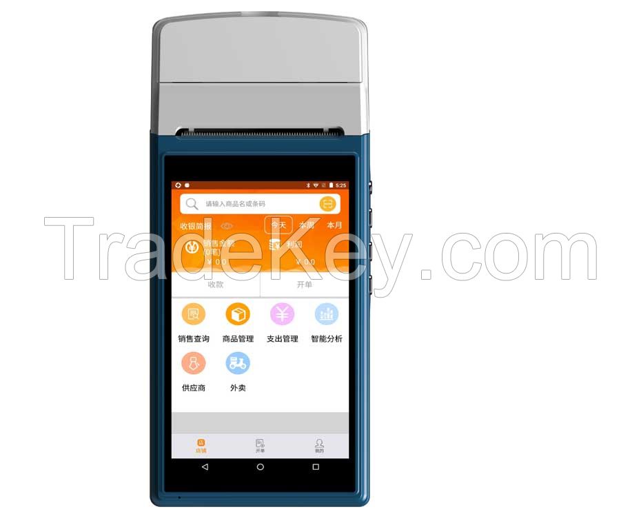 High quality Android POS machine with 58mm thermal printer for bus ticketing/restaurant ordering