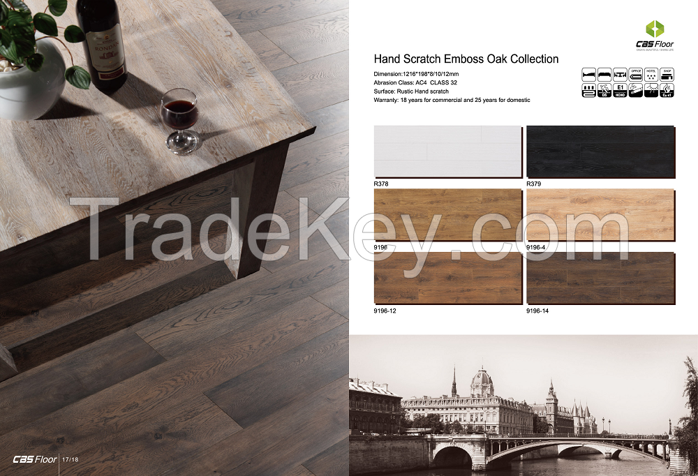 Hot selling hand scratch oak collection laminate flooring wear-resistant eco-friendly
