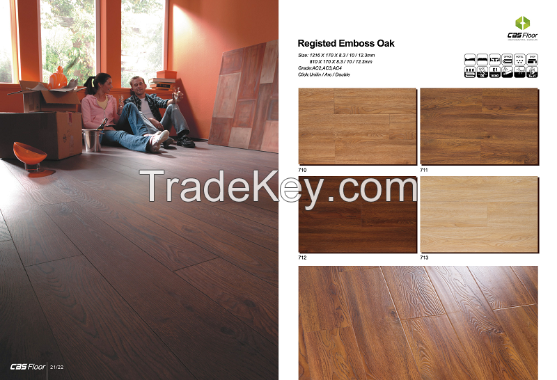 Hot selling registered emboss oak laminate flooring wear-resistant eco-friendly