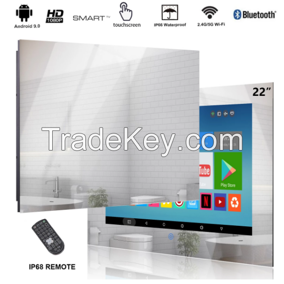 Touch Screen Bathroom Mirror smart TV 22 Inch  Waterproof Smart LED Television Full HD 1080P Built-in Wi-Fi Bluetooth