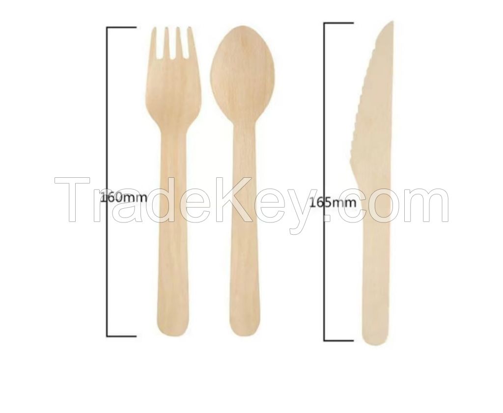 Wholesale disposable cutlery wooden spoon fork knife set 