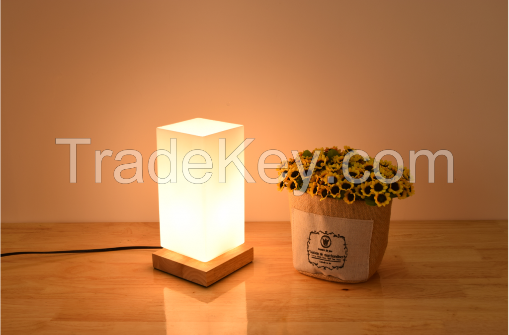Bedside Table Lamp Modern Desk Lamp Wood Unique Lampshade