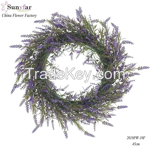 flocked artificial lavender wreath for home decoration