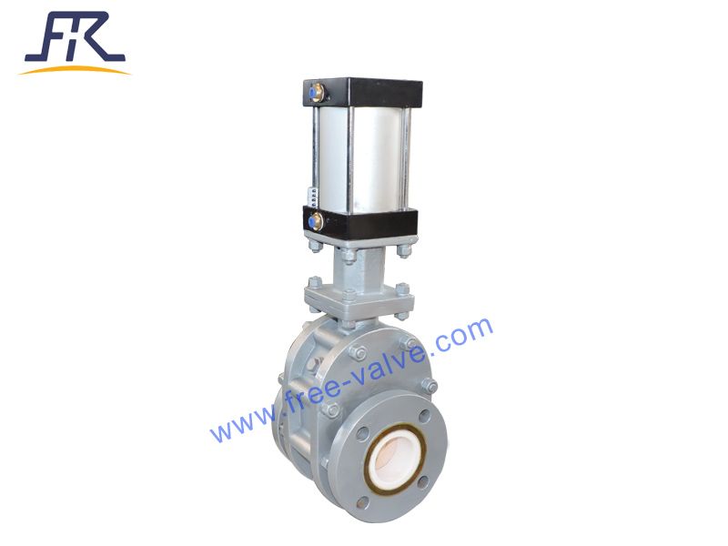 DN100 Pneumatic Resistant Ceramic Lined Double Disc Gate Valve For Dry Ash