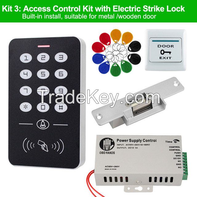 OBO Hands Door Access Control System Kit RFID Keypad + Power Supply + Electric 180KG Magnetic Lock Strike Door Locks for Home