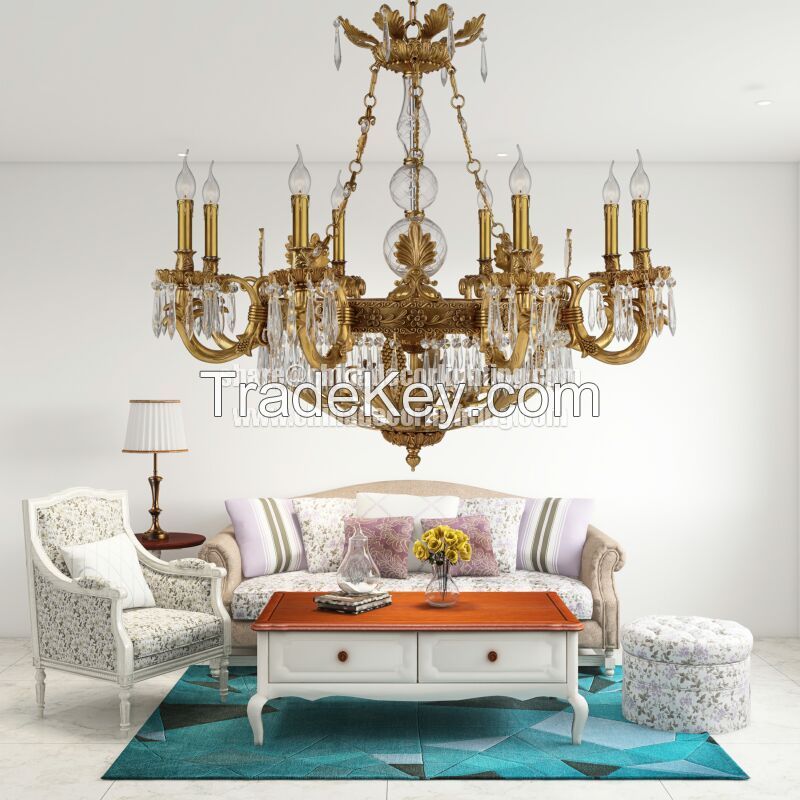 Crystal Chandelier Pendant Light French Empire Ceiling Light Fixture Antique Bronze for Dining Room, Living Room and Bedroom