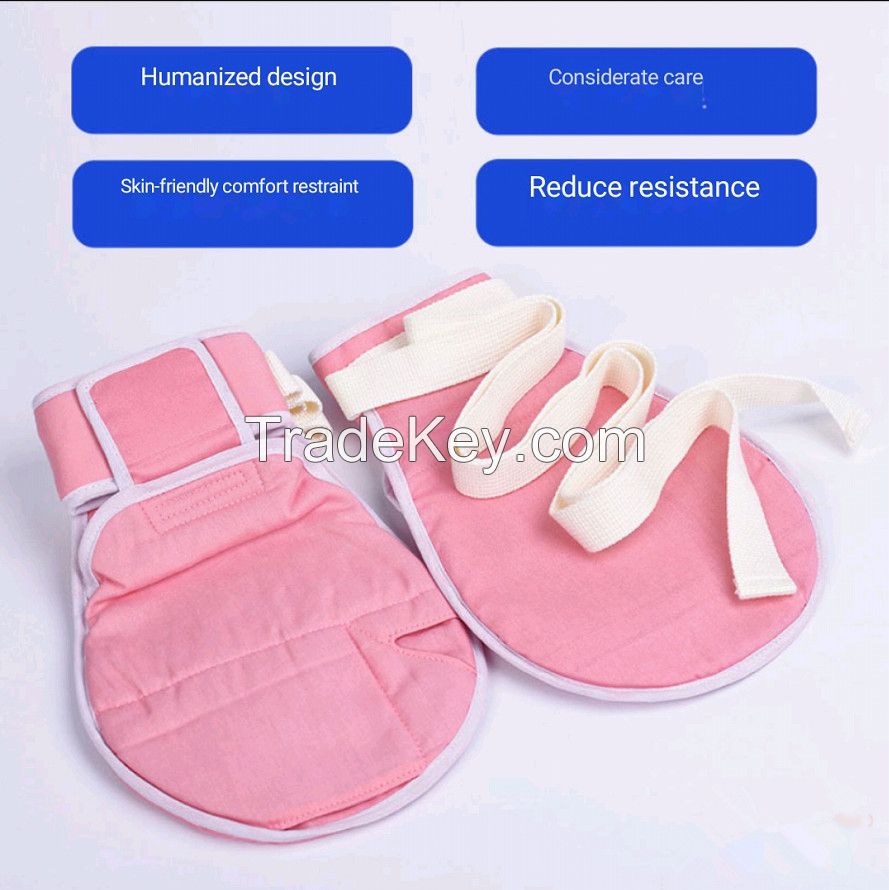 Pink Cotton Anti-Drawing Anti-Scratch Restraint Gloves For The Elderly And Patient Fixed Care With Sealing /Open Mouth