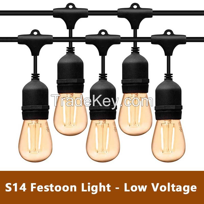 45 ft 15 LED Lamp holders S14 outdoor commercial festoon lighting string decoration connectable for courtyard cafe