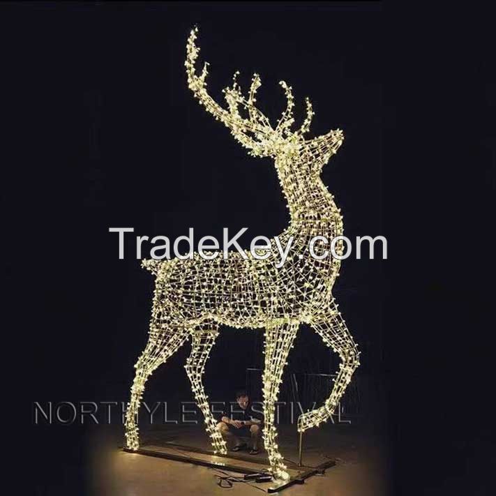 3D Large reindeer sculpture LED light street palza garden shopping mall party chrtsmas lighting decoration outdoor