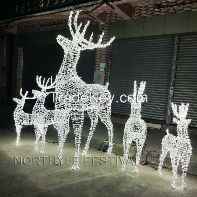 3D Large reindeer sculpture LED light street palza garden shopping mall party chrtsmas lighting decoration outdoor
