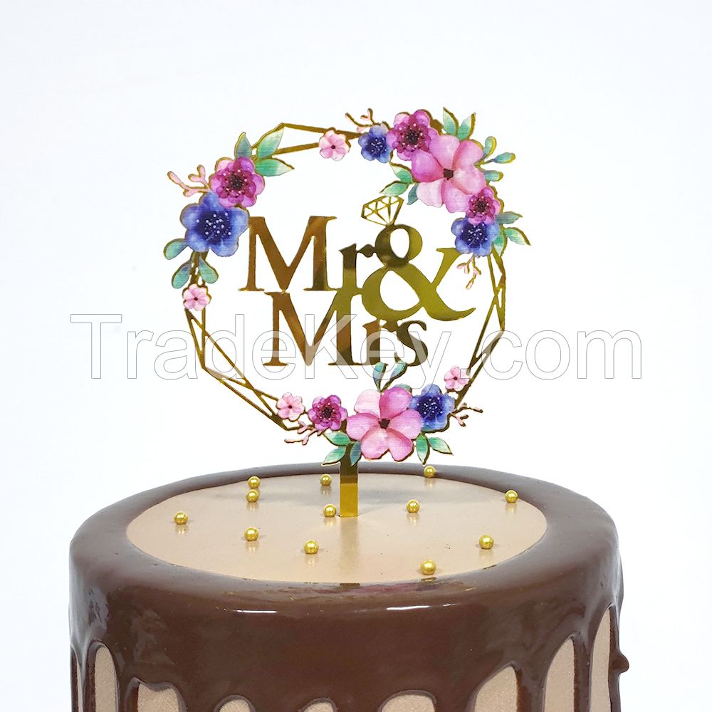 Mr and Mrs Cake Topper Bride And Groom Sign Wedding Engagement Cake Toppers Decorations