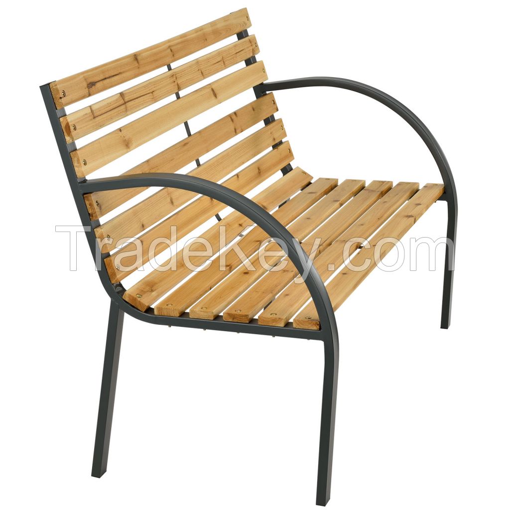Outdoor steel legs 2 wood seaters 7 Slats Park Bench with Plastic Back
