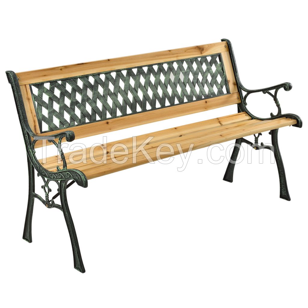 Outdoor steel legs 2 wood seaters 7 Slats Park Bench with Plastic Back