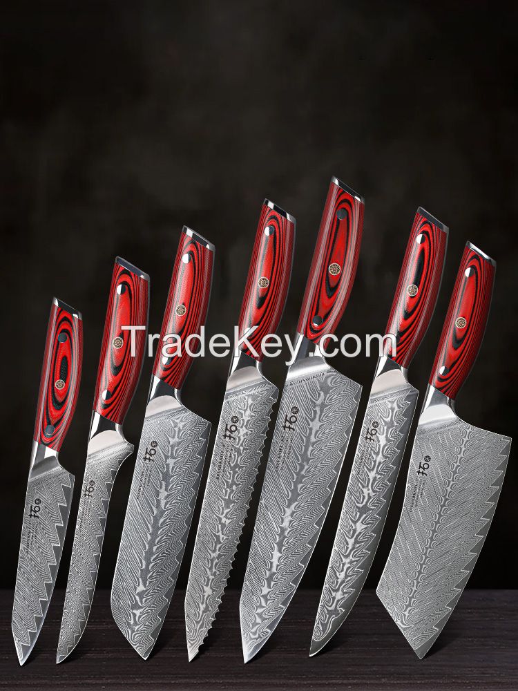 Kitchen Knife Sets Japanese Forged Damascus Steel Chef Santoku Knives Stainless Steel G10 Handle