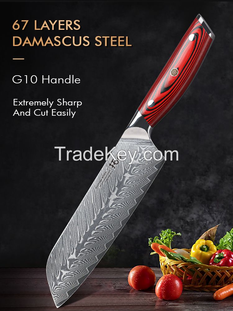  Kitchen Knife Sets Japanese Forged Damascus Steel Chef Santoku Knives Stainless Steel G10 Handle