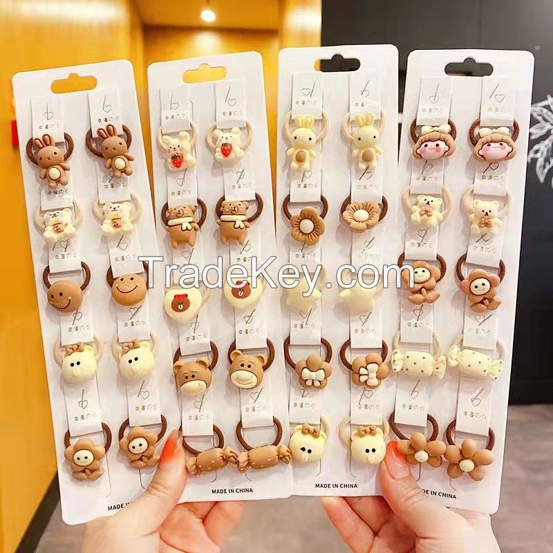 Sweet Style Cartoon Thumb Hair Ring For Children 10pcs One Set