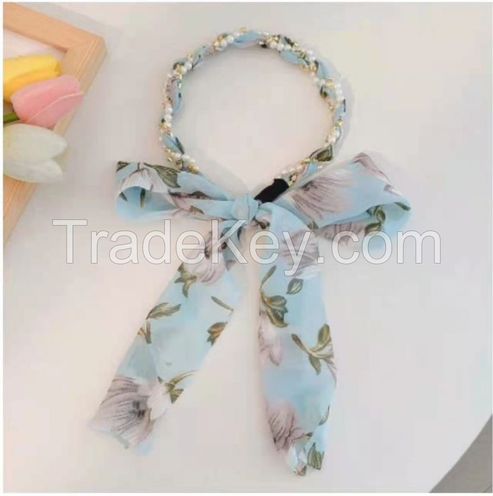 Summer Thin Floral Braided Headband With Bowknot