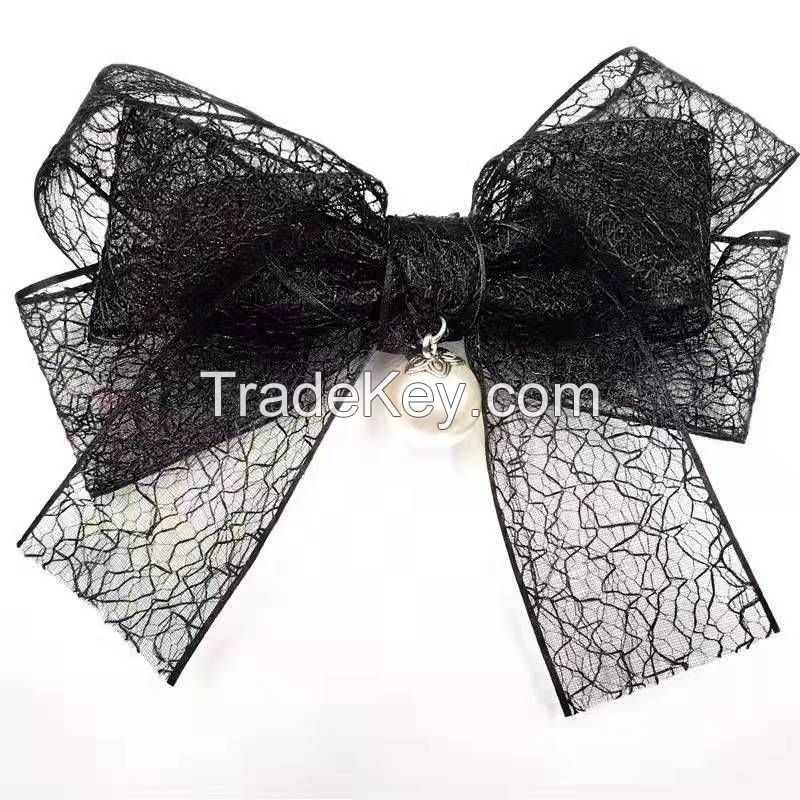 Pure Color Bow Hairpin with lace and imitation pearl
