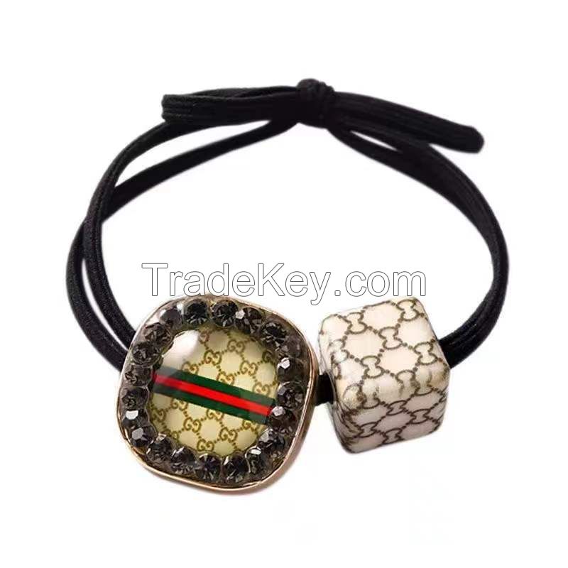 Rubber Band Head Rope With Square Rhinestone
