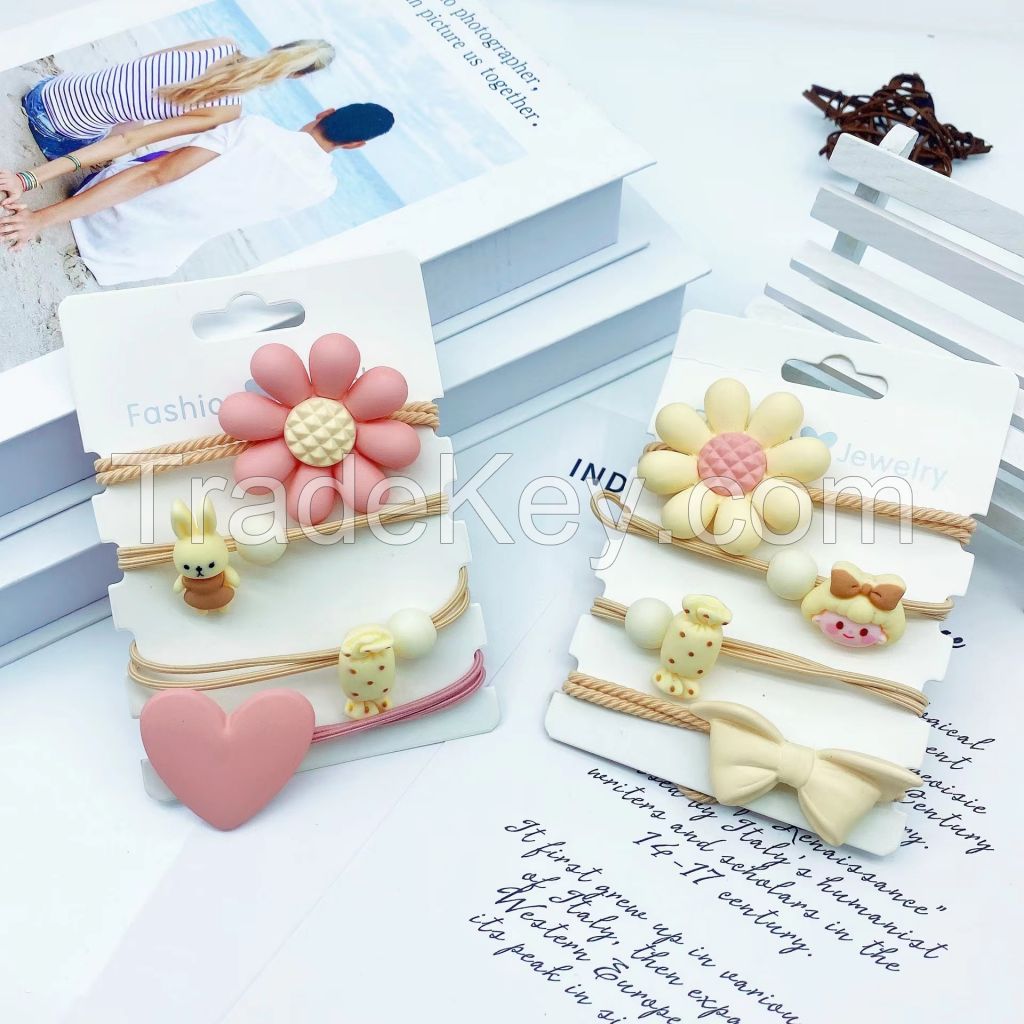Girl Pretty Rubber Band Hair Ring 4pcs One Set