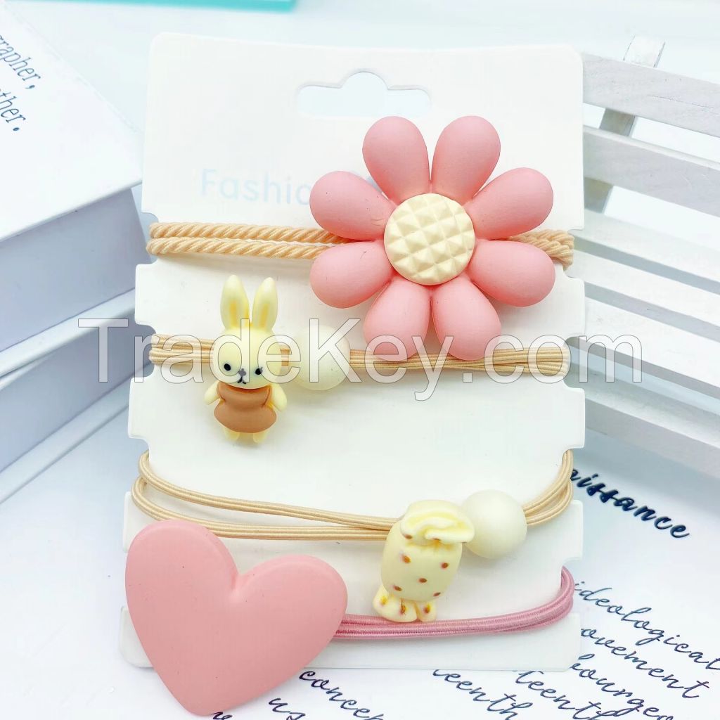 Girl Pretty Rubber Band Hair Ring 4pcs One Set